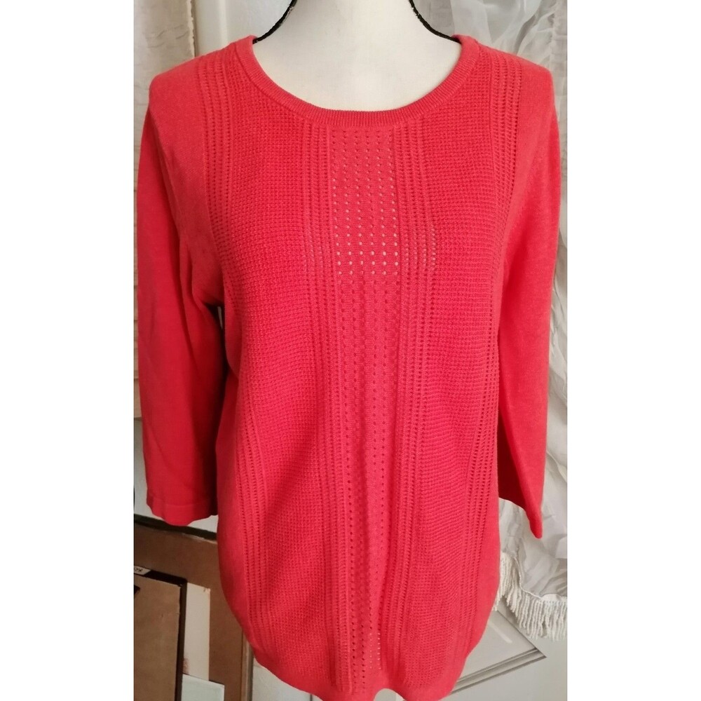Banana Republic Sweater Women Large Orange tone Red Cotton Rayon 3/4 Sleeve
